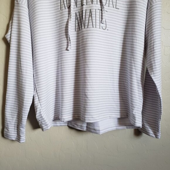 Rae Dunn Adventure Awaits Berkeley Hoodie Sweatshirt Striped Pullover Size Small - Picture 4 of 9